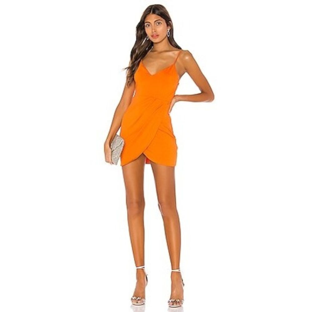 Superdown Dress Women Medium Orange Wrap Front Surplice Mini Bodycon Party Night